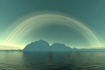 Alien world with rings and water