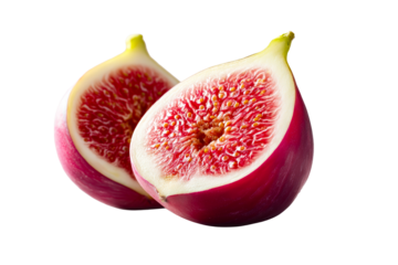 Fresh sliced fig with vibrant red flesh on transparent background