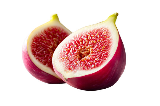 Fresh sliced fig with vibrant red flesh on transparent background