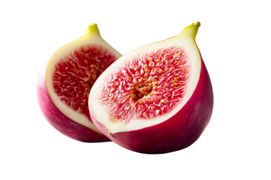 Fresh sliced fig with vibrant red flesh on transparent background