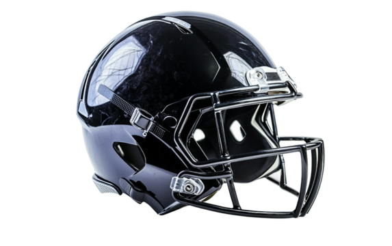 Close up of football helmet illuminated by strong light showcasing reflective surface Isolated on Transparent Background PNG