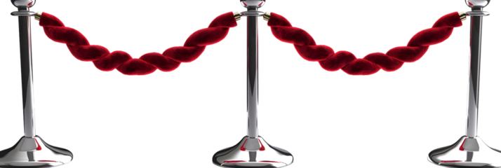 Classic red velvet ropes with metallic stanchions, ideal for elegant event setups.