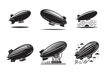 Blimp Silhouette Vector, Blimp Icon Set