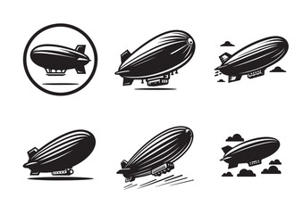 Fototapeta premium Blimp Silhouette Vector, Blimp Icon Set
