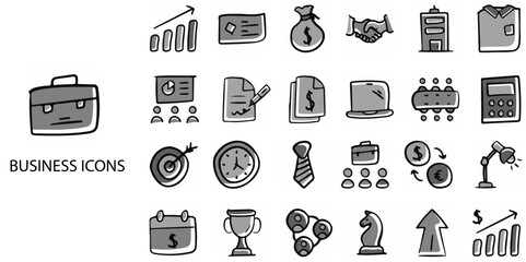 Business simple concept 24 hand drawn Grew color icons set .Vector illustration.