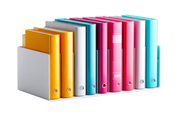 Neatly arranged colorful binders on a shelf