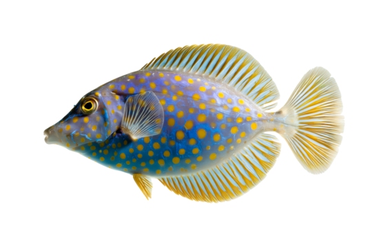 Colorful fish swimming with a vibrant spotted pattern in clear water