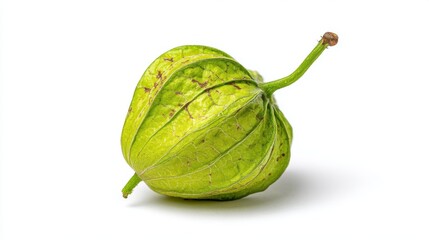Single tomatillo isolated on white background in studio shot