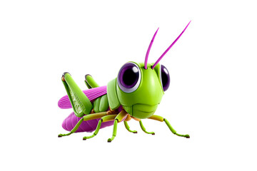 Colorful cartoon grasshopper with large eyes on transparent background