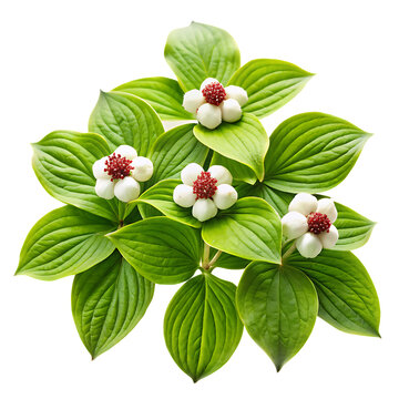 Lush green bunchberry flowers isolated on a white background png ai generated