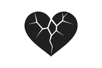 black and white broken heart, metaphor for heartbreak, fracture, cracked, shattered, abstract, minimalist, vector illustration

