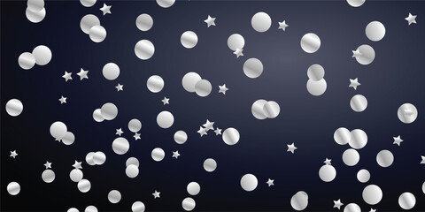 Silver Dust and Confetti Falling on Black Transparent Background with Sparkling Frame. Black Background Glitter Explosion with Silver Confetti and Soft Falling Snow Overlay