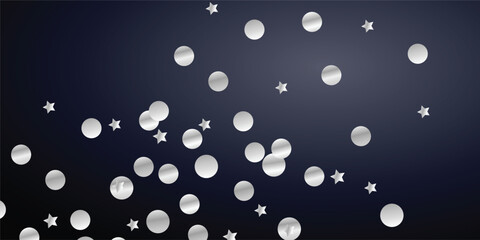 Black Background Snowfall and Glitter Confetti Composition with Silver Dust Explosion Effect. Vector Design with Sparkling Silver Dust, Side Snowfall, and Confetti Burst on Black Background