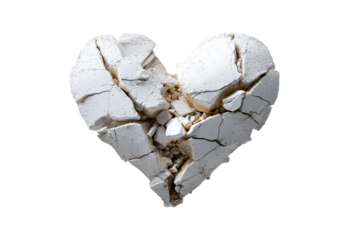 Broken heart sculpture on clear background, showing turmoil