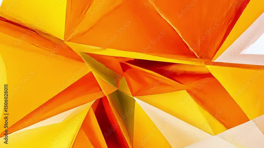 Poster vibrant abstract composition of dynamic geometric shapes in orange and yellow, showcasing movement a