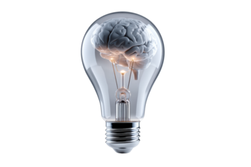 Creative light bulb design featuring a brain inside