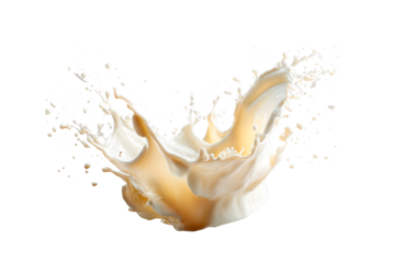 Milk splash creates dynamic art in transparent background