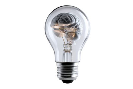 Brain inside light bulb representing ideas and creativity