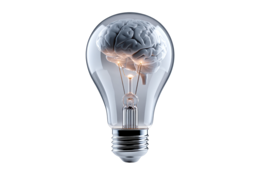 Creative light bulb design featuring a brain inside