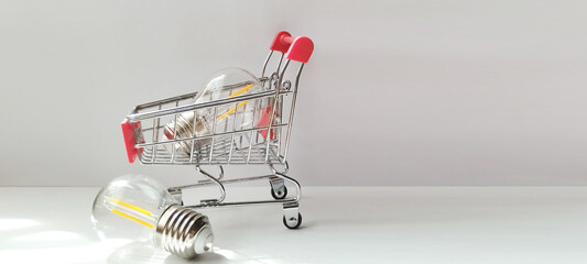 Shopping for energy-efficient light bulbs in a modern home environment with a shopping cart