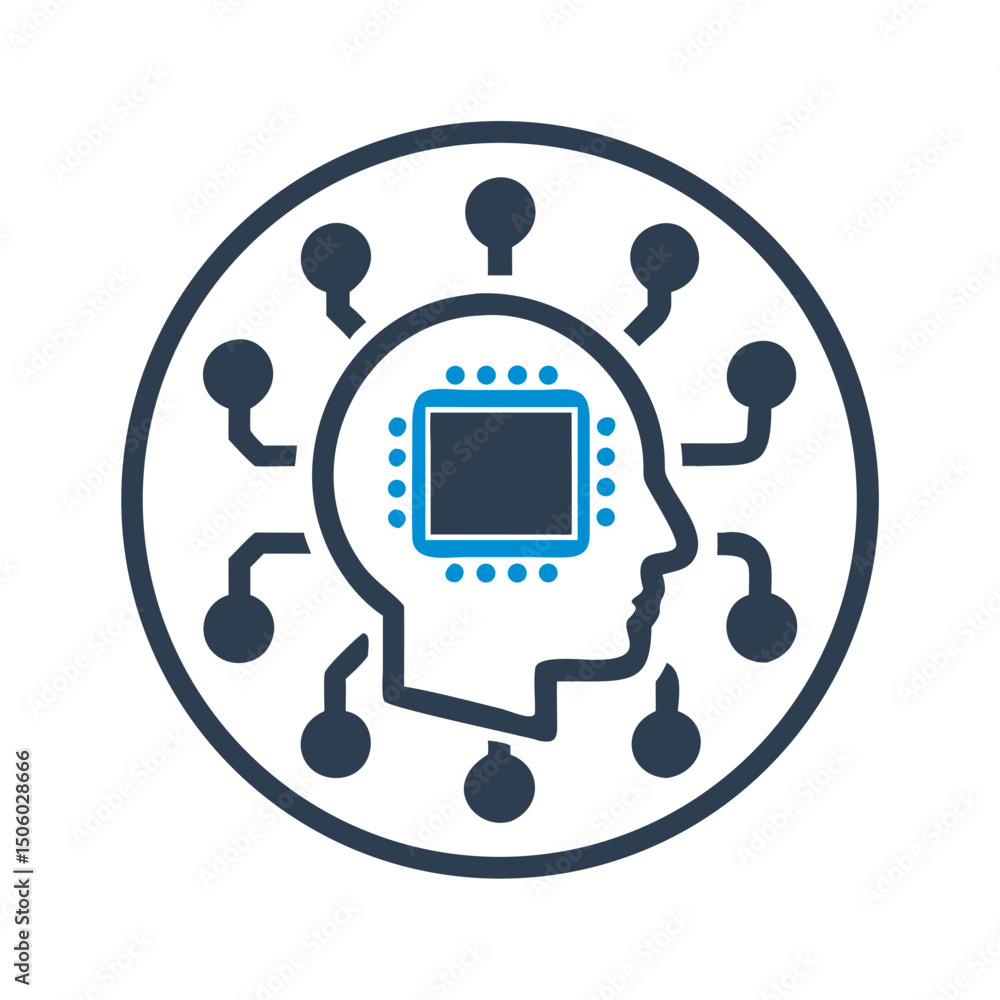 Poster head with circuit lines around microchip brain icon