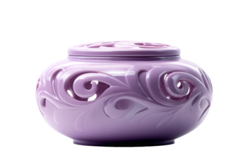 Ornate lavender jar with intricate swirl design and smooth finish