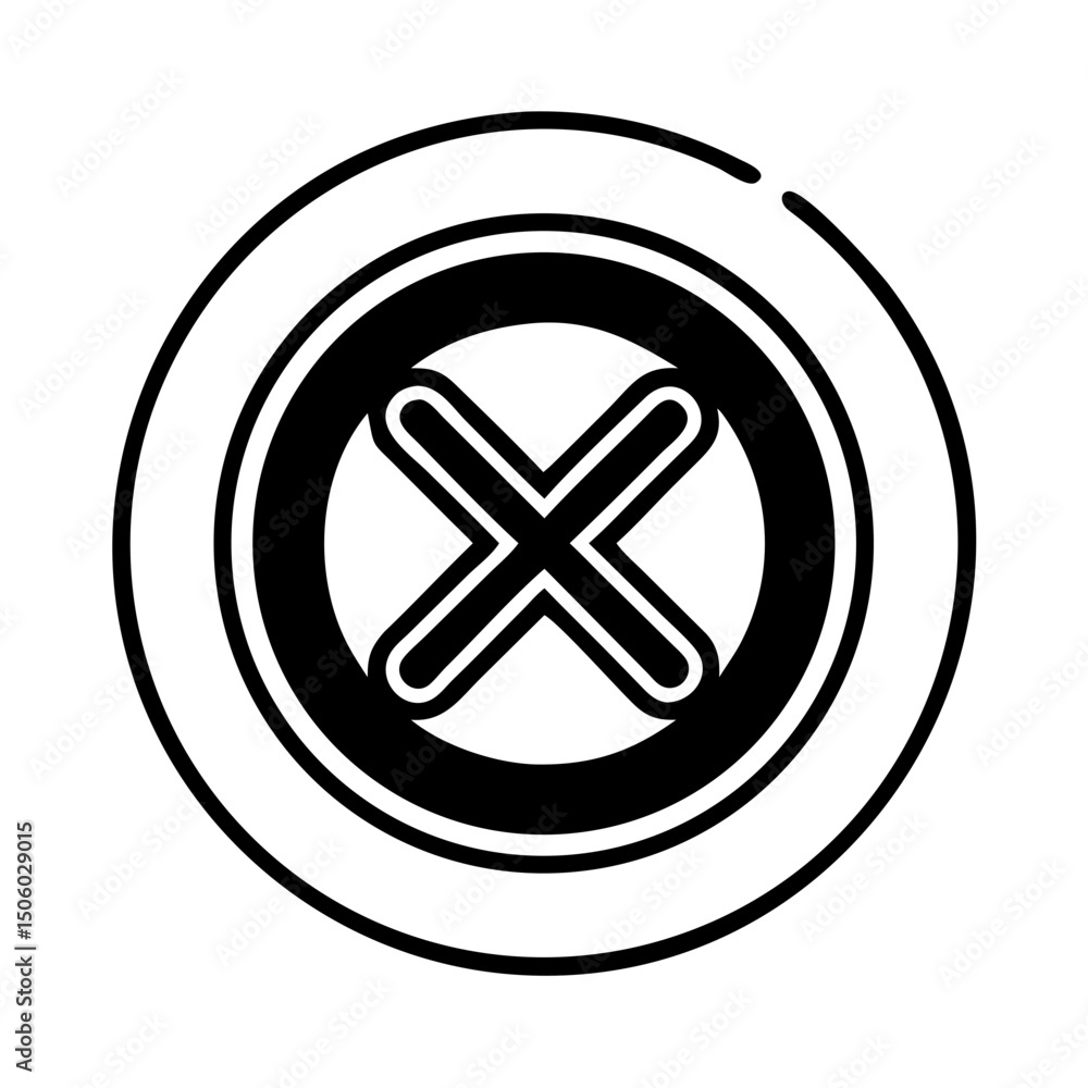 Poster cancel x icon in concentric circle rings with modern tech design
