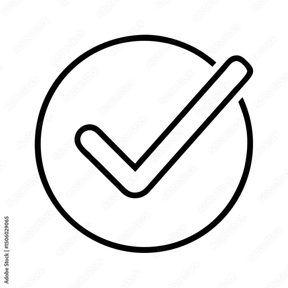 Poster minimal outline check mark in black and white circular style