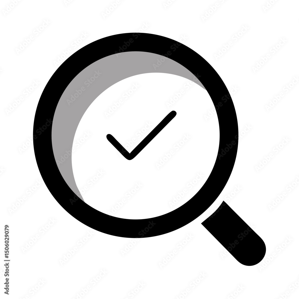 Poster magnifying glass with check mark in circular gradient frame