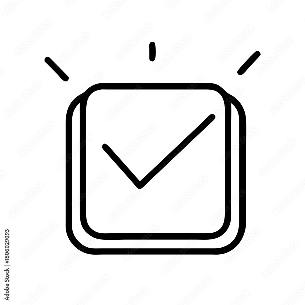 Poster check mark inside rounded square outline icon in minimal style