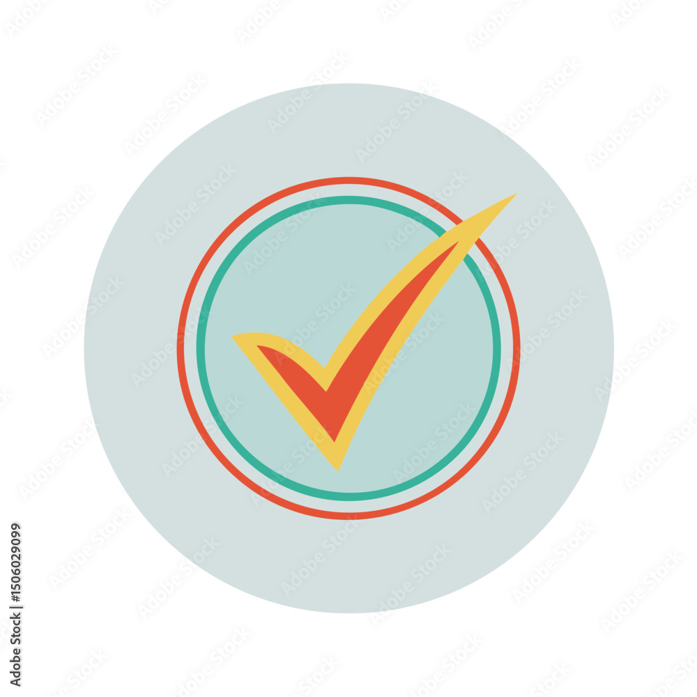 Poster golden check mark in pastel circle with soft drop shadow