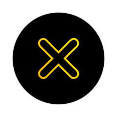 Obraz premium Yellow outlined X icon on black circular background