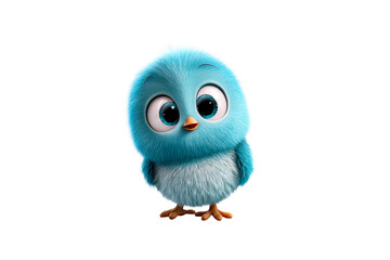 Cute blue bird character with large eyes and fluffy feathers