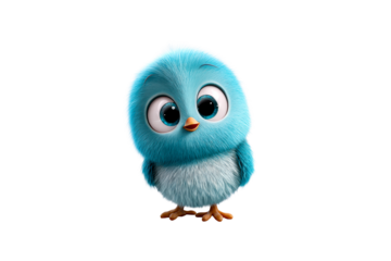 Cute blue bird character with large eyes and fluffy feathers