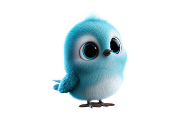 Cute blue cartoon bird with large eyes on a transparent background