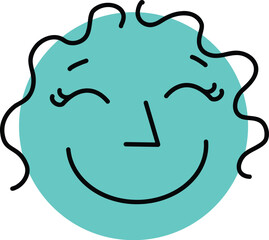 Round abstract comic Face with Emotions. Crayon drawing style. Different colorful character. Stickers for websites and social network. Hand drawn flat Linear vector icon on a white background