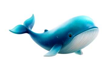 Cartoon whale swimming in the ocean with a transparent background
