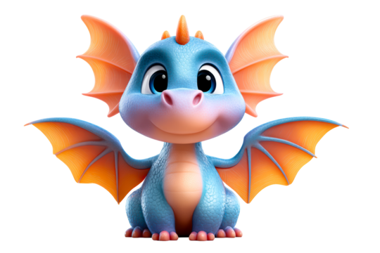 Cute cartoon dragon with colorful wings and friendly expression