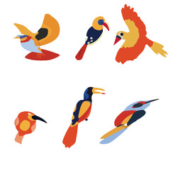  Cute Colorful Birds Vector Set 