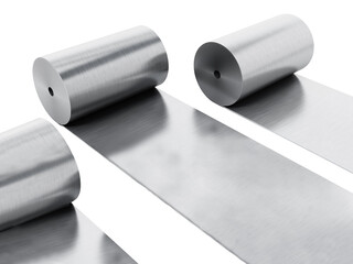 Aluminum sheet rolls on transparent background. 3D illustration