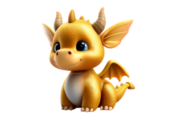 Cute golden dragon hatchling with big eyes and small wings