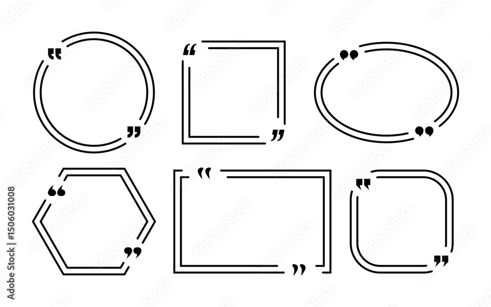 Poster double comma frame set blank template design. quote outline frame with comma vector geometric shapes