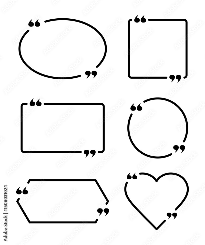Poster comma frame set simple flat quotation blank space. double comma creative frames vector collection is