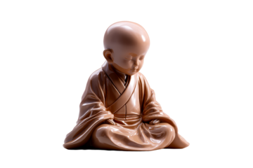 Serene monk statue in meditation with a transparent background