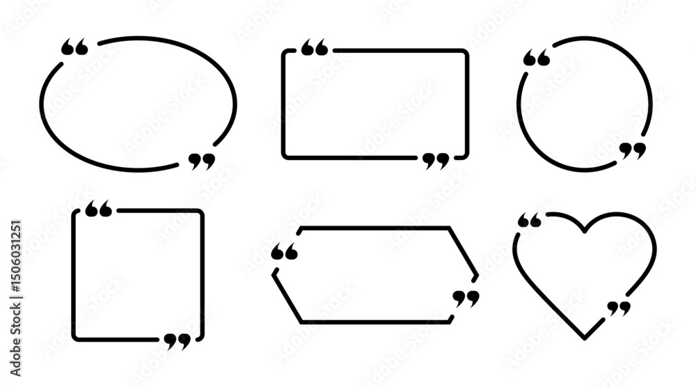 Poster outline double comma frame set simple flat quotation blank space. double comma creative frames vecto