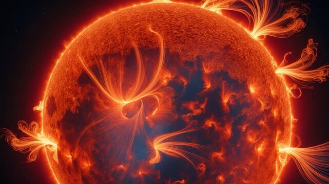 In the Hydrogen Alpha spectrum, the Sun is inverted with numerous active regions, fast-moving filaments across the surface, and prominences along the edges.