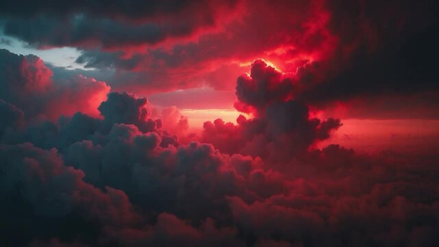 The crimson sky appeared like fire and smoke. Explosive bomb. Red background.