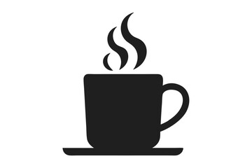 coffee mug, black silhouette, steaming hot beverage, minimalist design, clean lines, monochrome, simple icon, flat illustration
