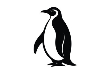 penguin, black and white illustration, minimal design, simple shape, modern art, vector graphic
