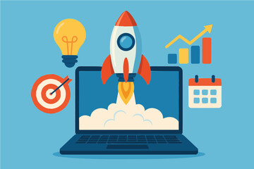 Digital innovation launch for business illustration